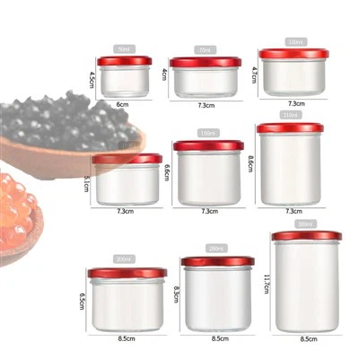 Frascos de vidro de caviar com tampas